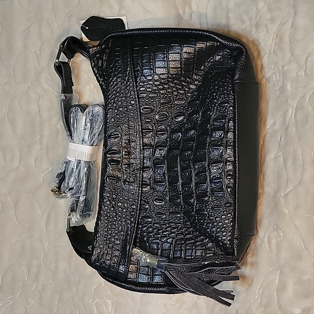 Black Crocodile Pattern Genuine Leather Crossbody Bag